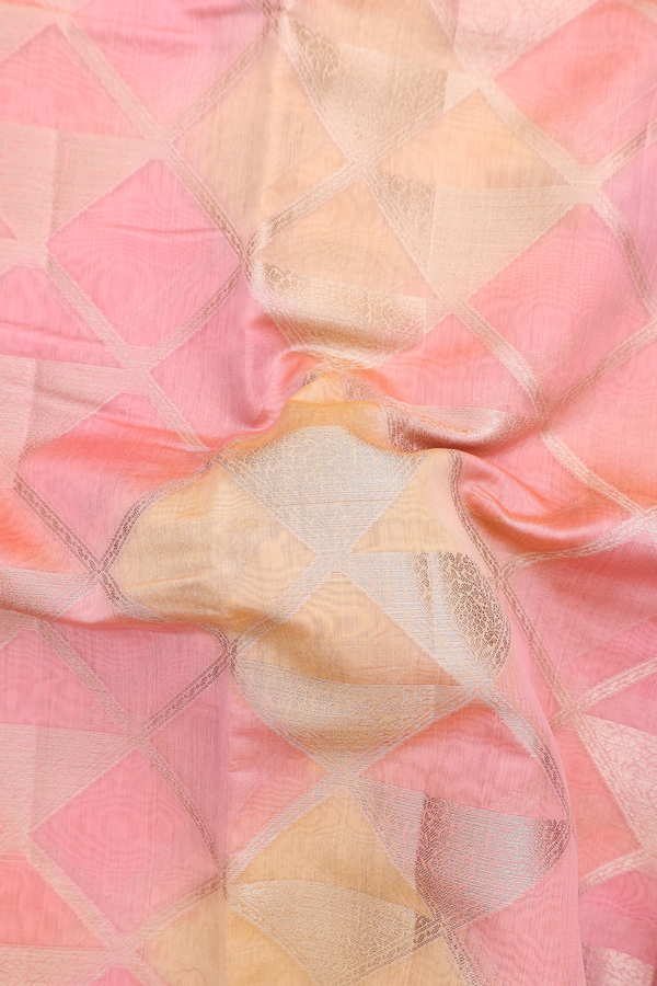 Chanderi Silk Cotton Saree Pink And Yellow With Allover Design