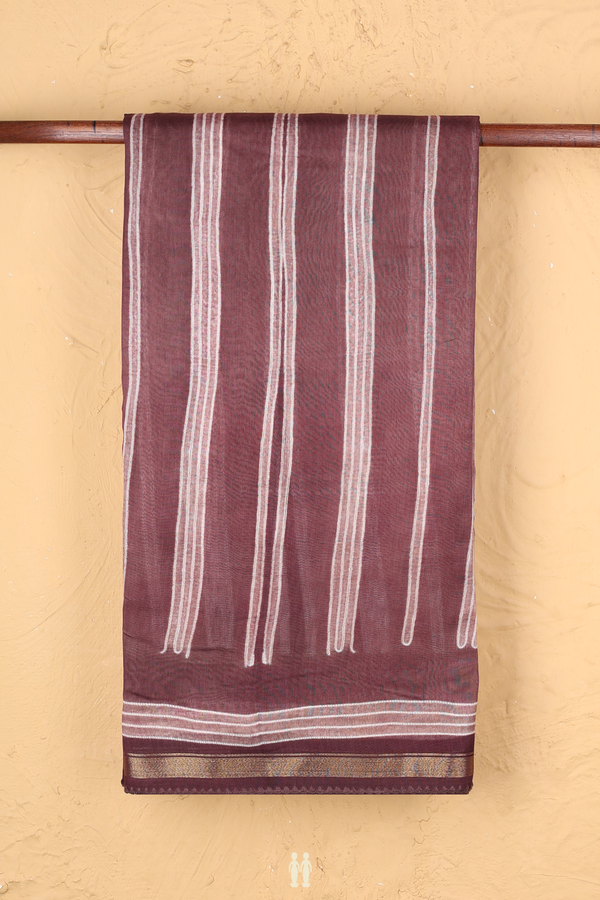 Chanderi Silk Cotton Saree In Plum Brown With Stripes Design