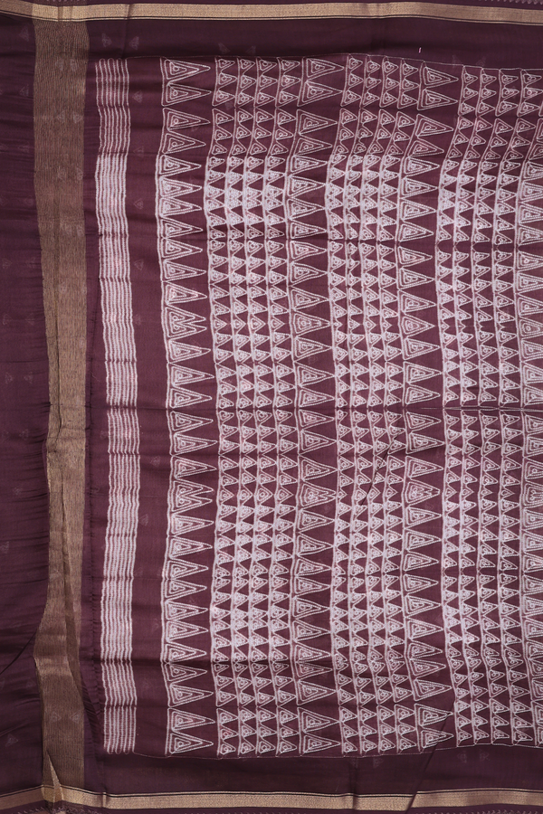 Chanderi Silk Cotton Saree In Plum Brown With Stripes Design