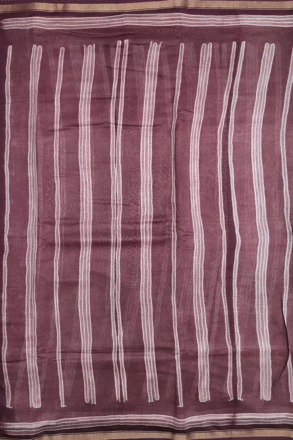Chanderi Silk Cotton Saree In Plum Brown With Stripes Design