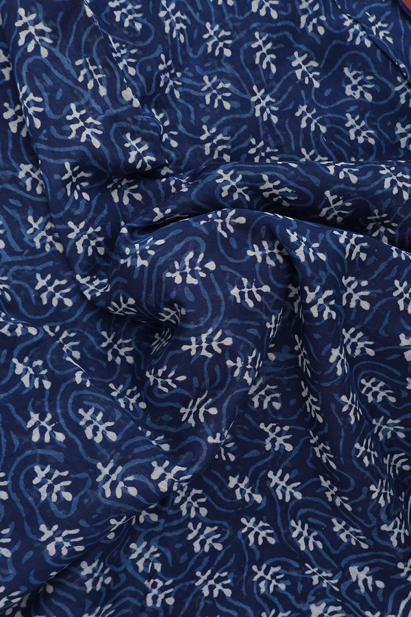 Chanderi Silk Cotton Saree Prussian Blue With Printed Buttas