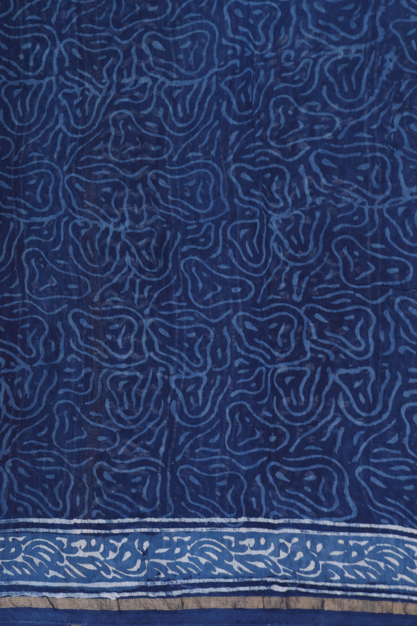 Chanderi Silk Cotton Saree Prussian Blue With Printed Buttas