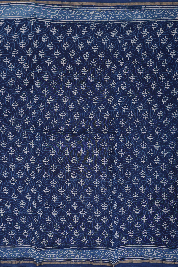 Chanderi Silk Cotton Saree Prussian Blue With Printed Buttas