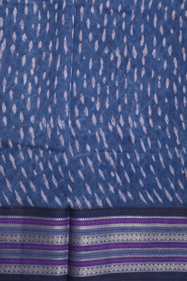 Chanderi Silk Cotton Saree Prussian Blue With Printed Design