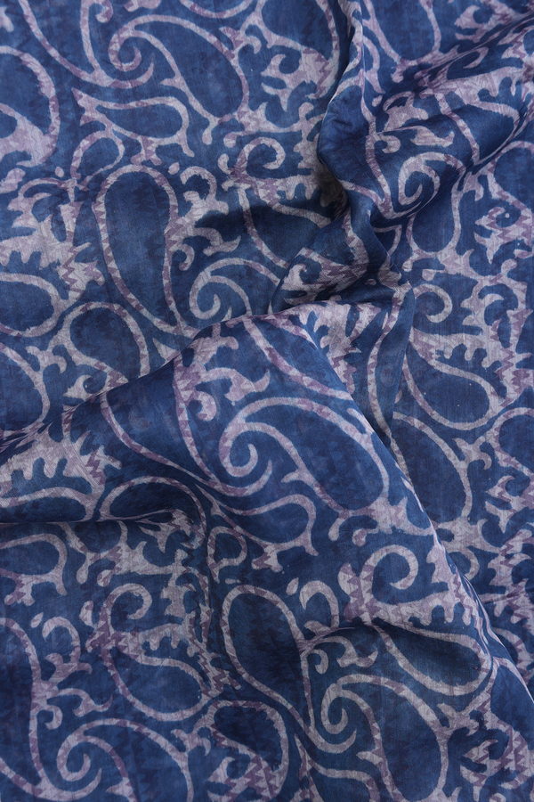 Chanderi Silk Cotton Saree Prussian Blue With Printed Design