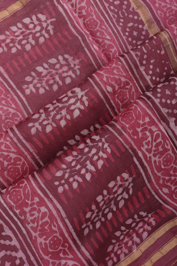 Chanderi Silk Cotton Saree Punch Pink With Peacock Motifs