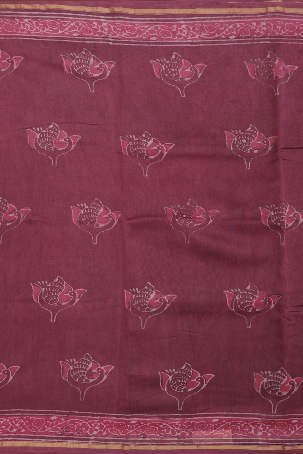 Chanderi Silk Cotton Saree Punch Pink With Peacock Motifs