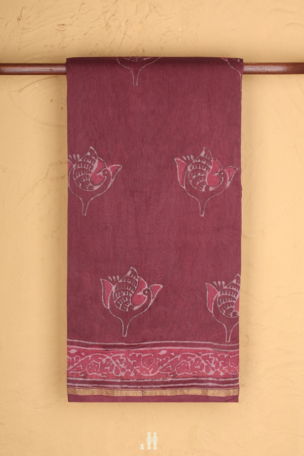 Chanderi Silk Cotton Saree Punch Pink With Peacock Motifs