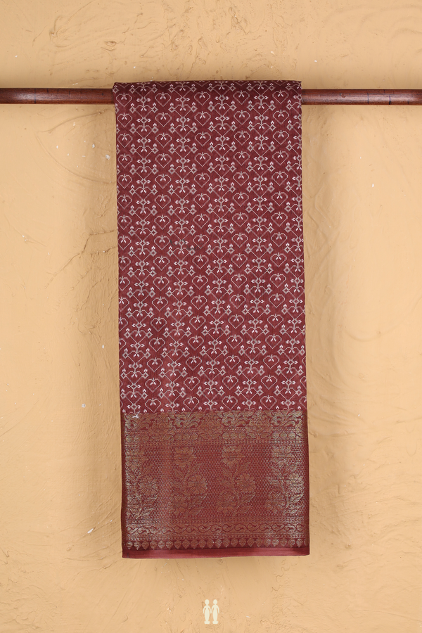 Chanderi Silk Cotton Saree Purplish Brown With Printed Design