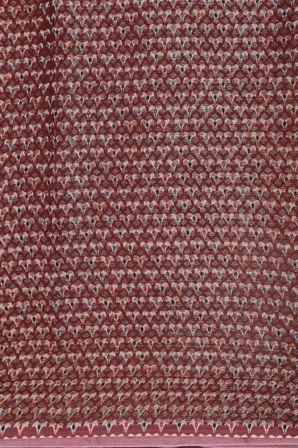 Chanderi Silk Cotton Saree Purplish Brown With Printed Design