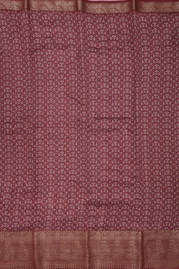 Chanderi Silk Cotton Saree Purplish Brown With Printed Design