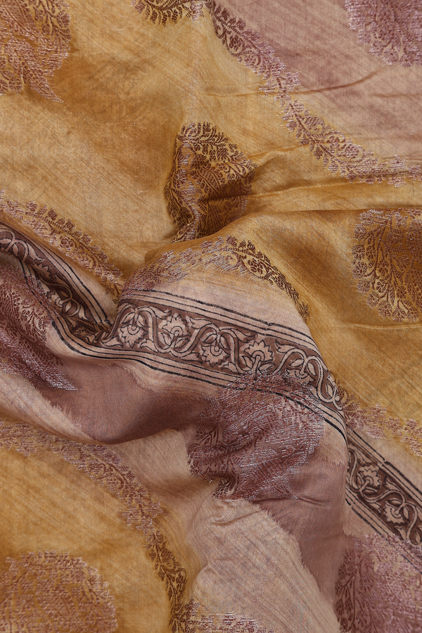 Chanderi Silk Cotton Saree Shades Of Brown With Diagonal Design
