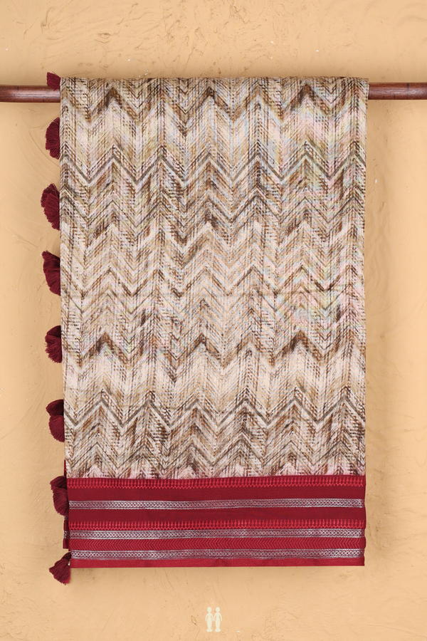 Chanderi Silk Cotton Saree Shades Of Brown With Chevron Design