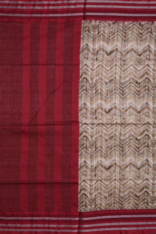 Chanderi Silk Cotton Saree Shades Of Brown With Chevron Design