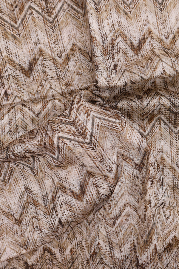 Chanderi Silk Cotton Saree Shades Of Brown With Chevron Design