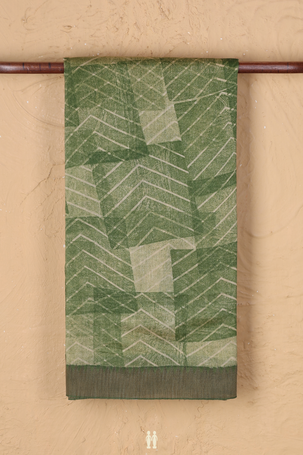 Chanderi Silk Cotton Saree Shades Of Green With Chevron Design