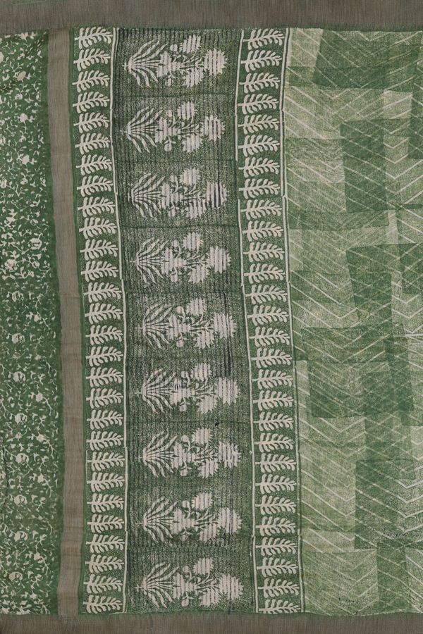 Chanderi Silk Cotton Saree Shades Of Green With Chevron Design