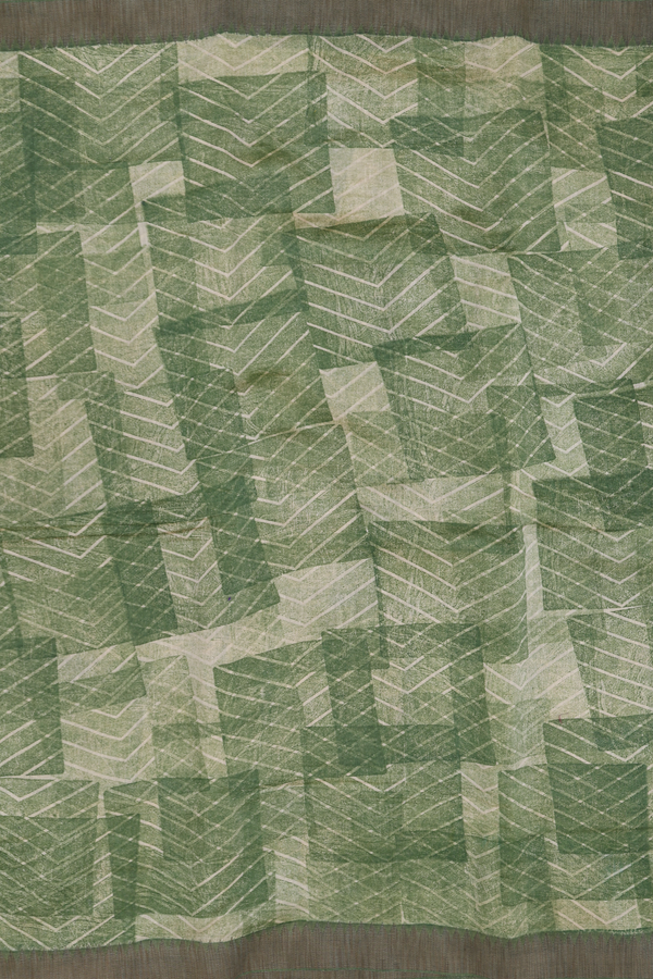 Chanderi Silk Cotton Saree Shades Of Green With Chevron Design