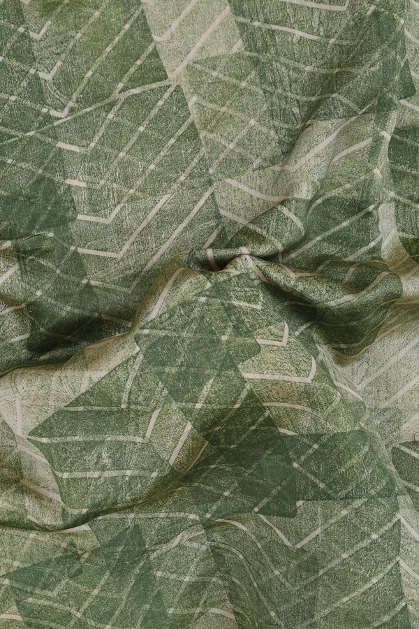 Chanderi Silk Cotton Saree Shades Of Green With Chevron Design