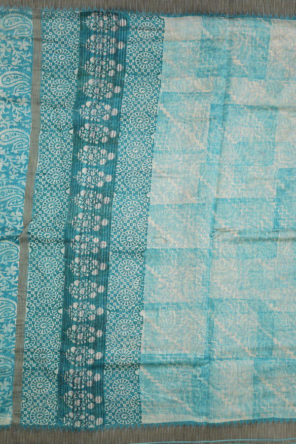 Chanderi Silk Cotton Saree In Turkish Blue With Printed Design