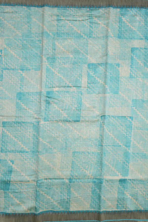 Chanderi Silk Cotton Saree In Turkish Blue With Printed Design