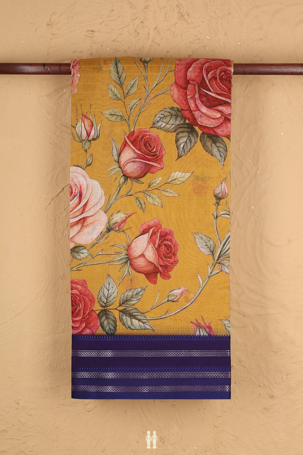 Chanderi Silk Cotton Saree Yellow With Floral Printed Design