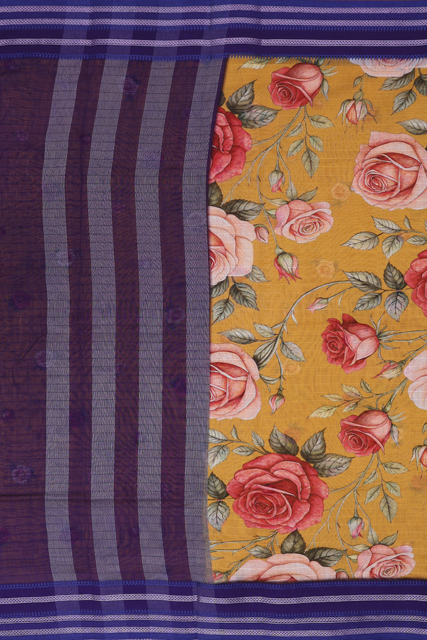 Chanderi Silk Cotton Saree Yellow With Floral Printed Design