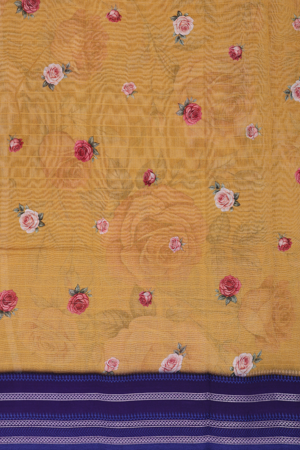 Chanderi Silk Cotton Saree Yellow With Floral Printed Design