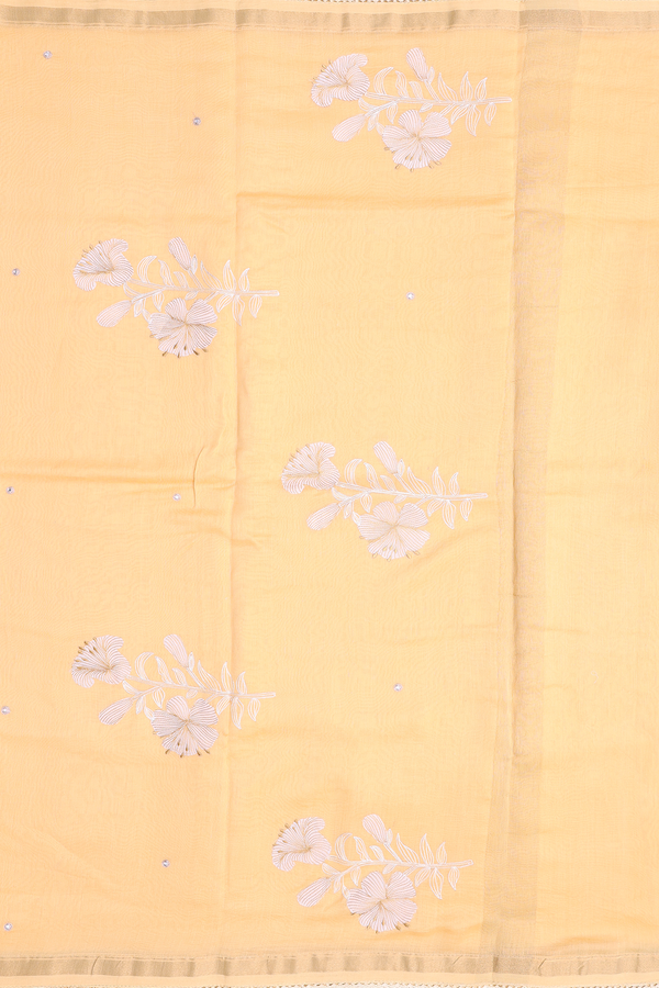 Chanderi Silk Cotton Saree Yellow With Threadwork Buttas