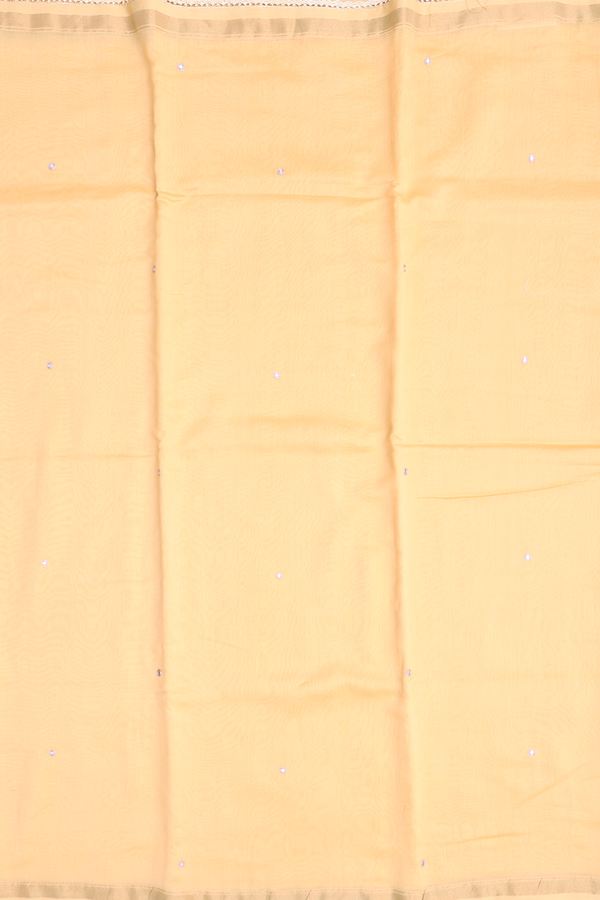 Chanderi Silk Cotton Saree Yellow With Threadwork Buttas
