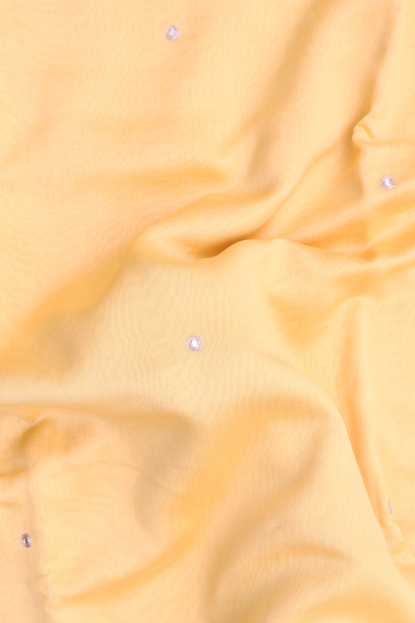 Chanderi Silk Cotton Saree Yellow With Threadwork Buttas