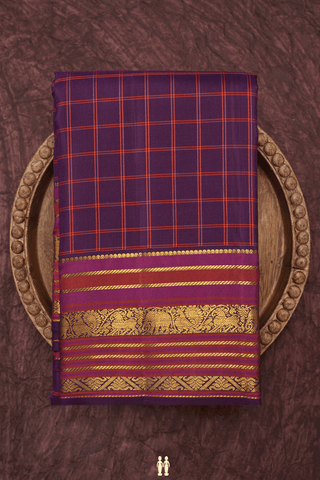 Checks Design Deep Purple Kanchipuram Silk Saree