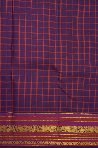 Checks Design Deep Purple Kanchipuram Silk Saree