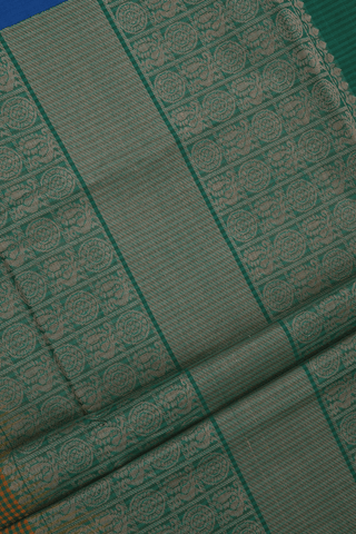Checked Design Green And Orange Coimbatore Cotton Saree