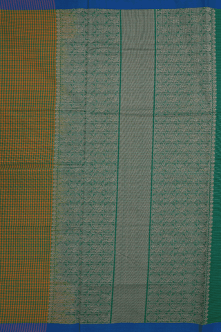 Checked Design Green And Orange Coimbatore Cotton Saree