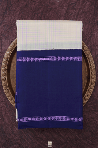 Checked Design Ivory Kanchipuram Silk Saree