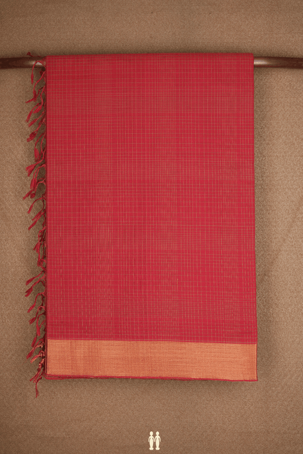 Checked Design Rust Red Mangalagiri Cotton Saree