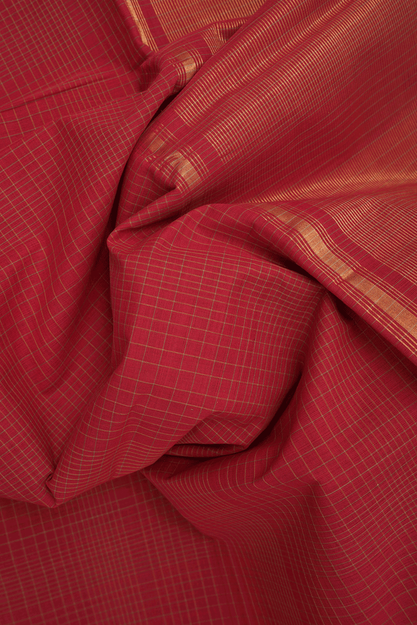 Checked Design Rust Red Mangalagiri Cotton Saree