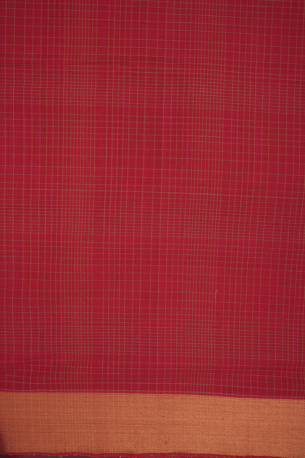 Checked Design Rust Red Mangalagiri Cotton Saree