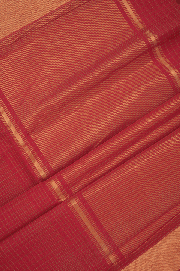 Checked Design Rust Red Mangalagiri Cotton Saree