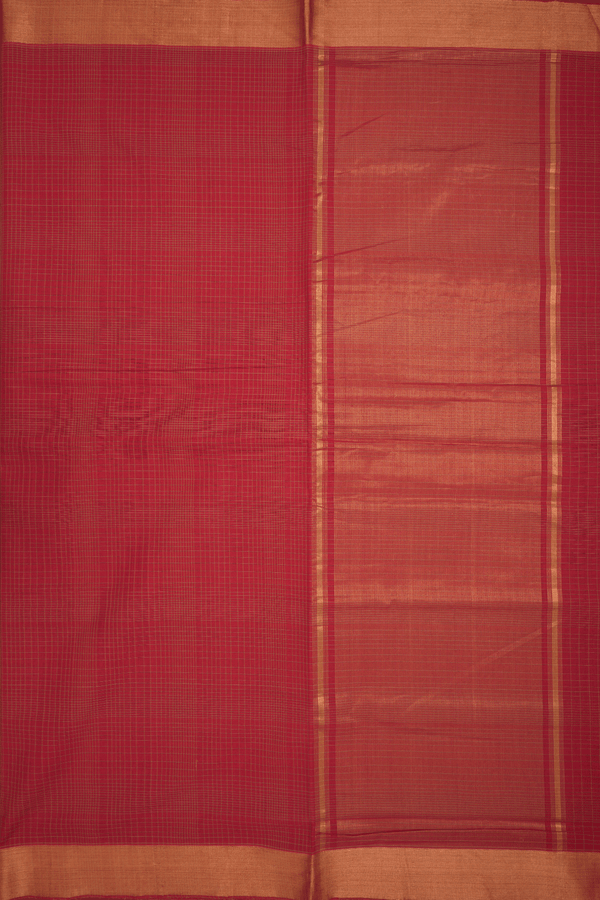 Checked Design Rust Red Mangalagiri Cotton Saree