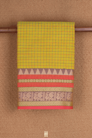Checked Design Sunflower Yellow Chettinadu Cotton Saree