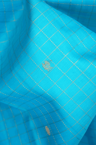 Checked With Buttas Aqua Blue Kanchipuram Silk Saree