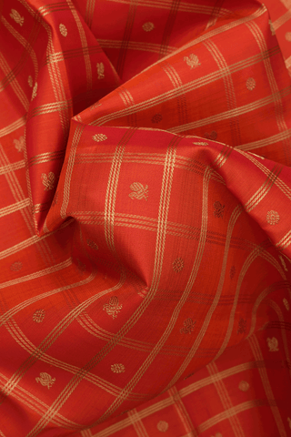Checked With Buttas Orange Kanchipuram Silk Saree