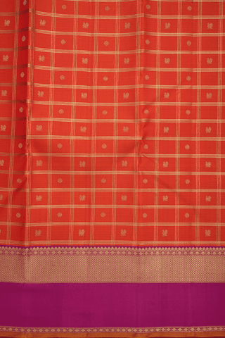 Checked With Buttas Orange Kanchipuram Silk Saree