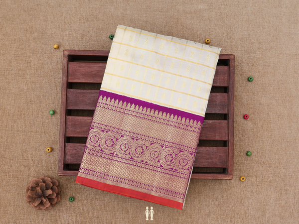 Checks Design Beige Kanchipuram Pavadai Sattai Material