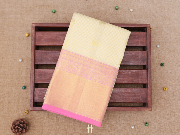 Checks Design Beige Kanchipuram Pavadai Sattai Material