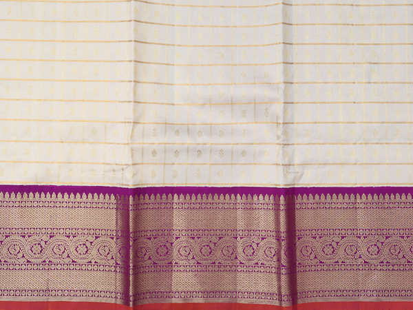 Checks Design Beige Kanchipuram Pavadai Sattai Material