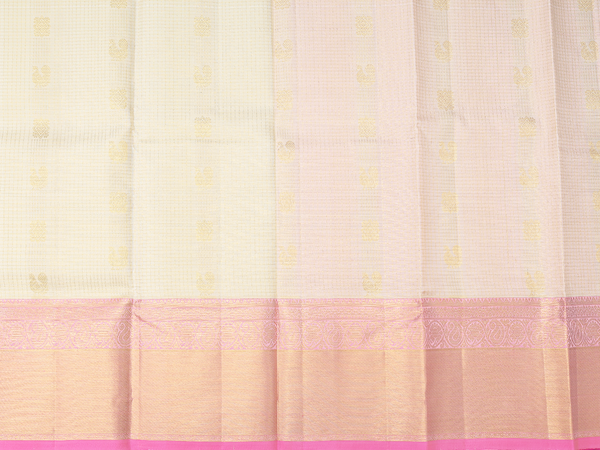 Checks Design Beige Kanchipuram Pavadai Sattai Material