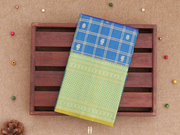 Checks Design Blue Kanchipuram Pavadai Sattai Material